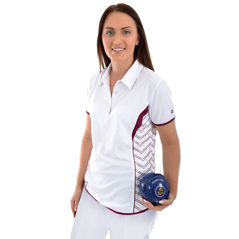 Buy Bella Ladies Bowls Shirt -with Maroon trim