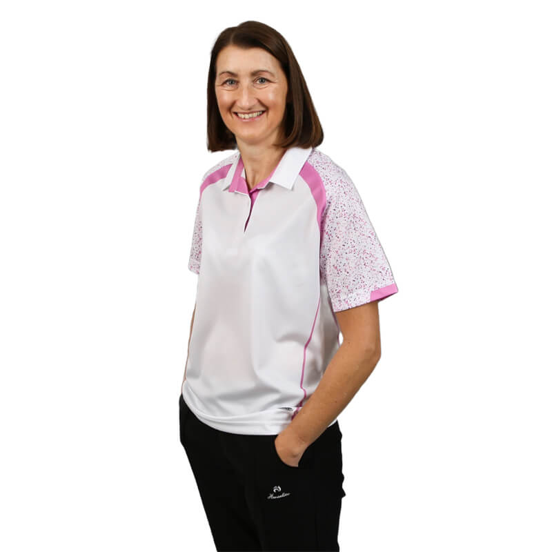 HENSELITE SUBLIMATED SIGNATURE LADIES BLOUSE WHITE/LILAC